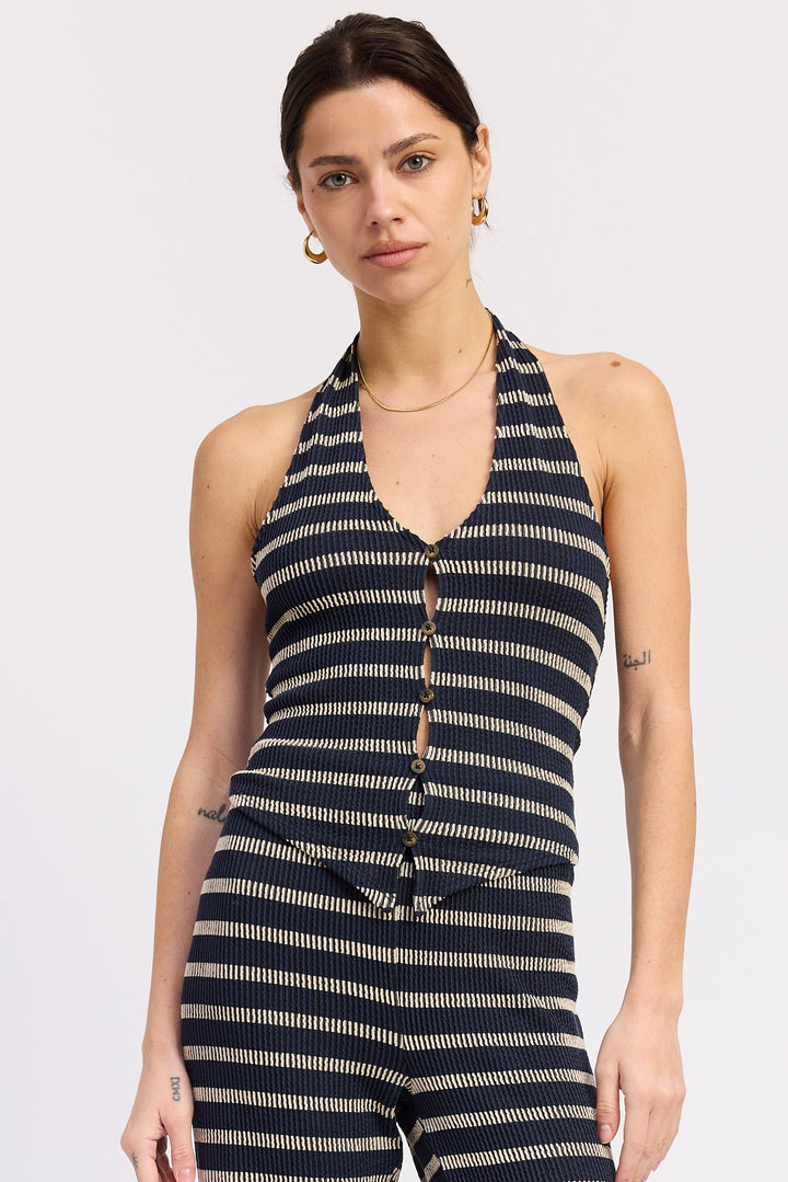 Navy Cream Anwen Halter Top