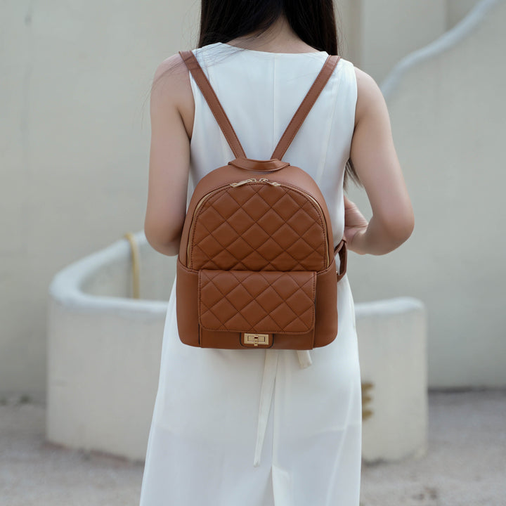 Cognac Brown MKF Collection By Mia K Dimitria Quilted Backpack