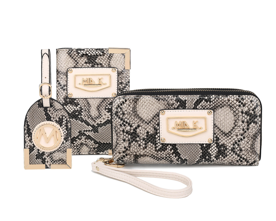 Snake Beige MKF Collection By Mia K Darla Wallet And Travel Set
