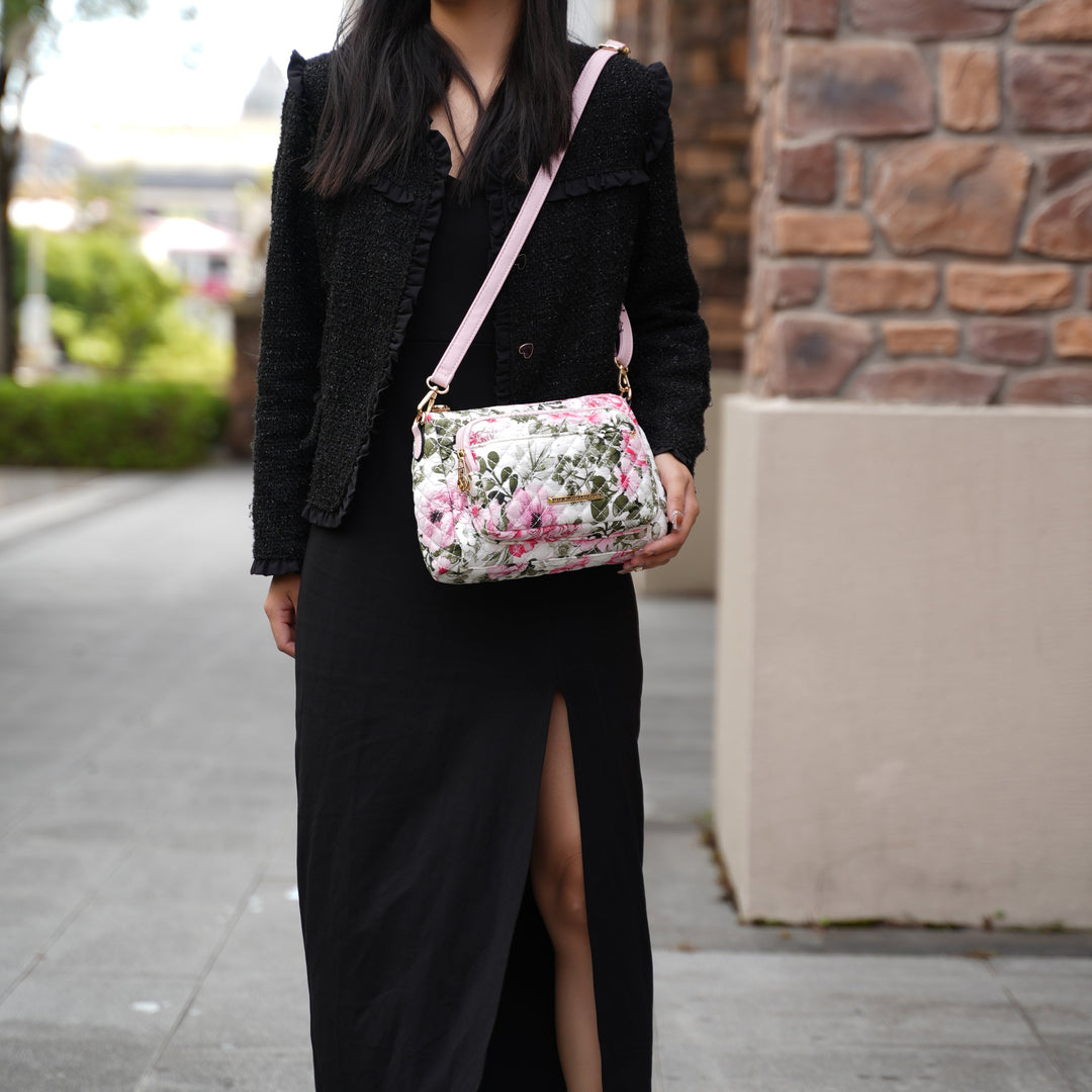 Floral Green MKF Collection By Mia K Zoe Quilted Cotton Weekender And Crossbody Bag