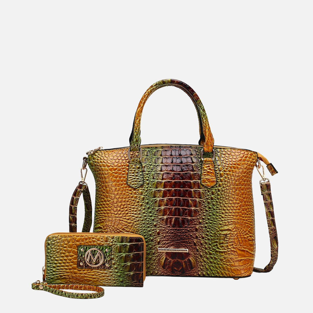 Croc Turquoise MKF Collection By Mia K Liora Gradient Croc Shoulder Bag And Wallet Set