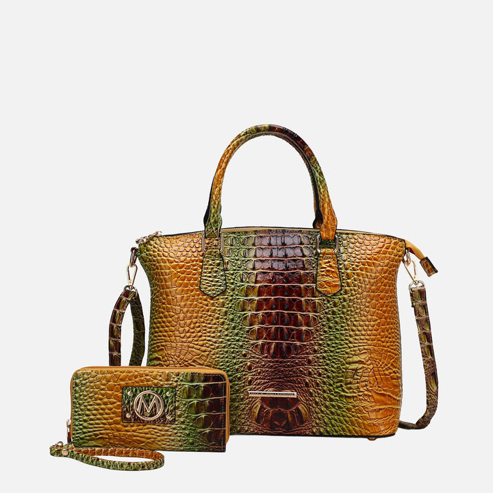 Croc Turquoise MKF Collection By Mia K Liora Gradient Croc Shoulder Bag And Wallet Set