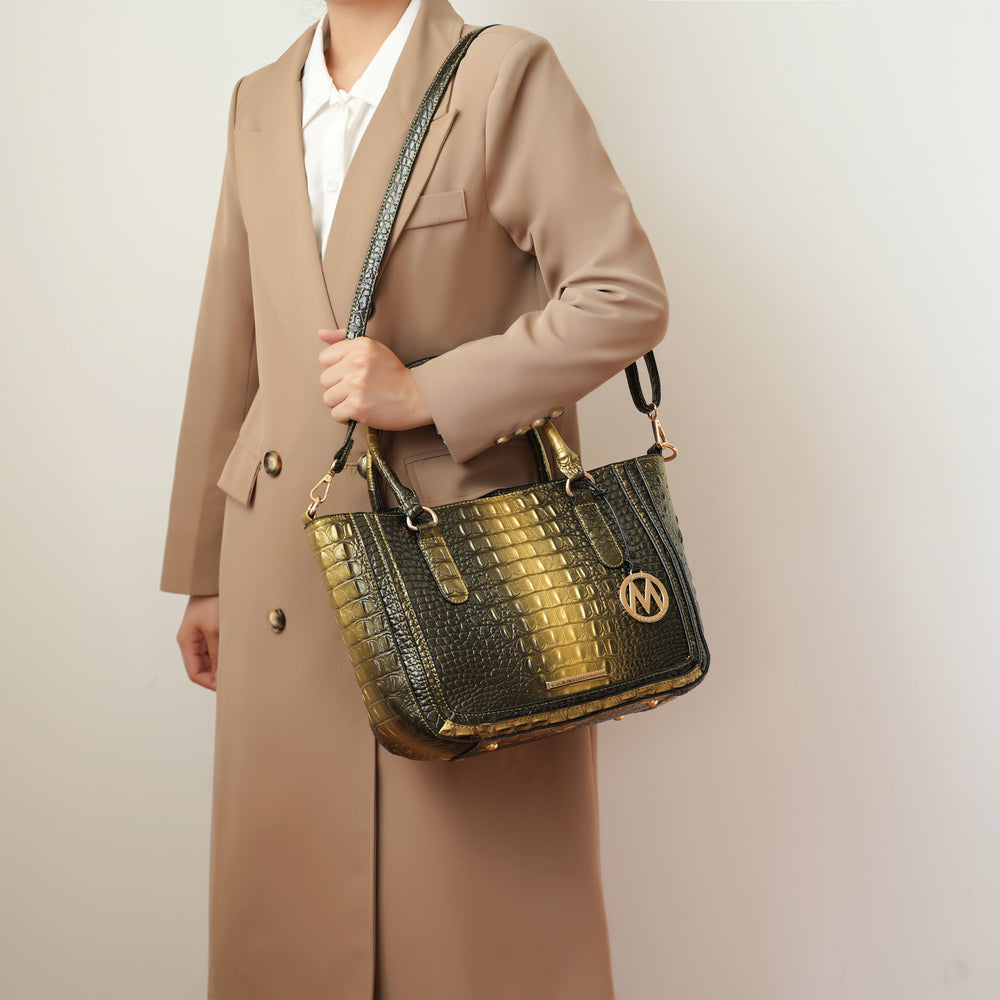 Croco Gold MKF Collection By Mia K Bonnie Croc Embossed Handbag And Set