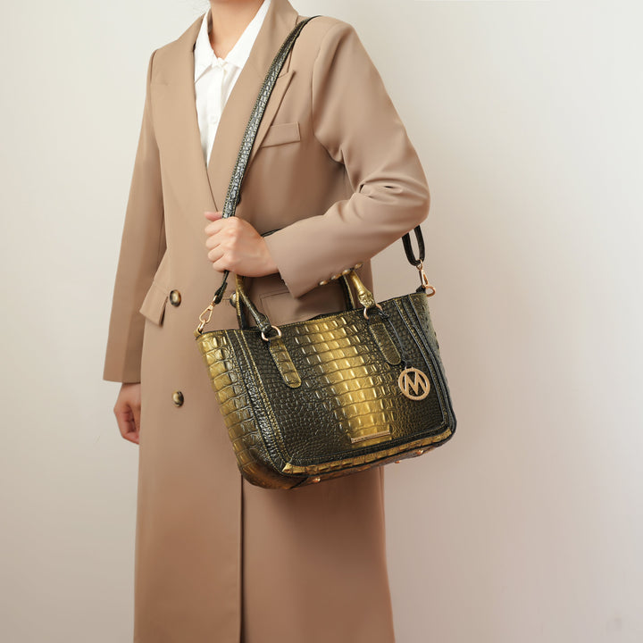 Croco Gold MKF Collection By Mia K Bonnie Croc Embossed Handbag And Set
