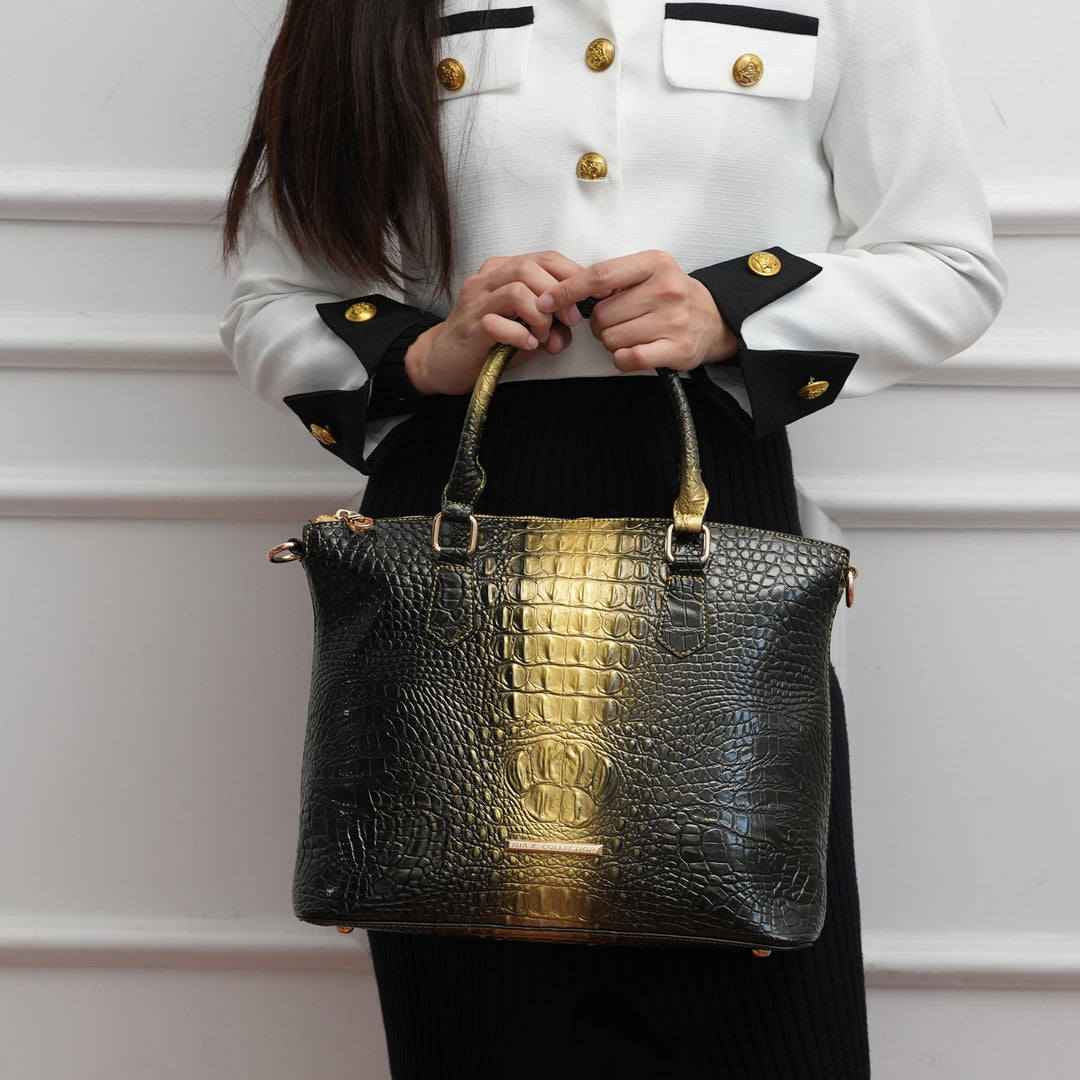 Croco Gold MKF Collection By Mia K Liora Croc Embossed Tote Bag And Set 1