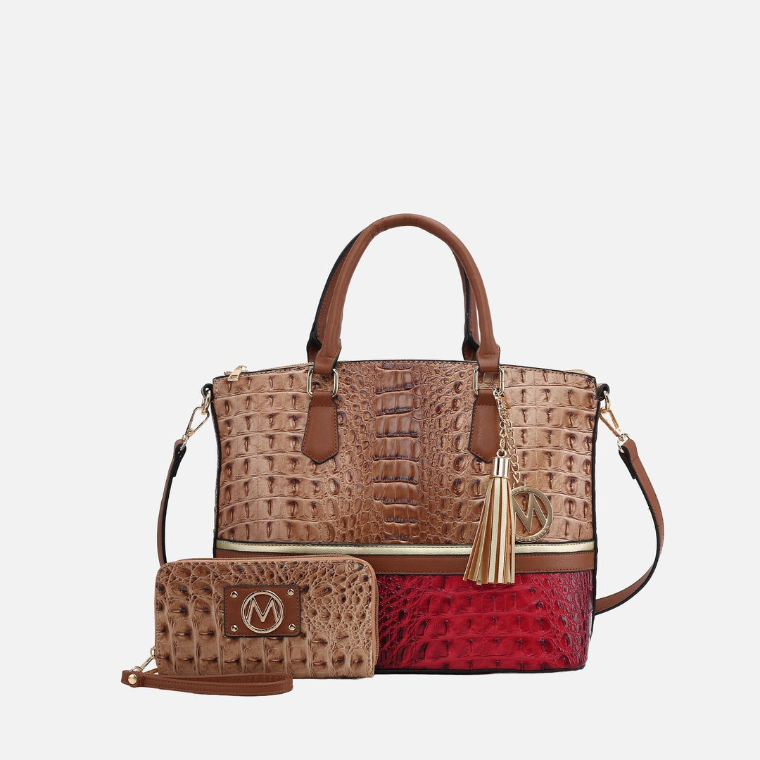Croco Navy MKF Collection By Mia K Autumn Tote Bag And Wallet Set