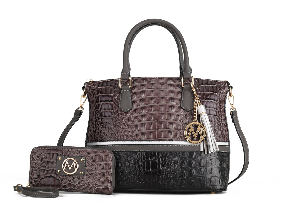 Croco Chocolate MKF Collection By Mia K Autumn Tote Bag And Wallet Set