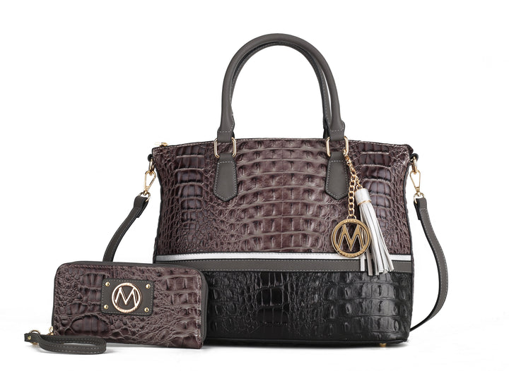 Croco Chocolate MKF Collection By Mia K Autumn Tote Bag And Wallet Set