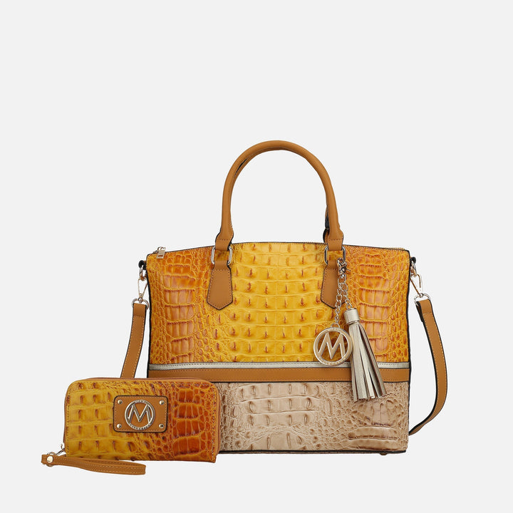 Croco Fuchsia MKF Collection By Mia K Autumn Tote Bag And Wallet Set