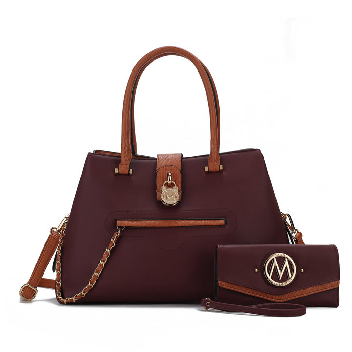 Navy MKF Collection By Mia K Edith Vegan Leather Women Tote Bag With Wallet