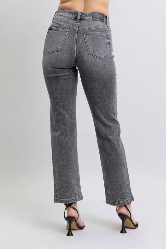Gry Judy Blue Full Size High Waist Rhinestone Straight Jeans Plus Size