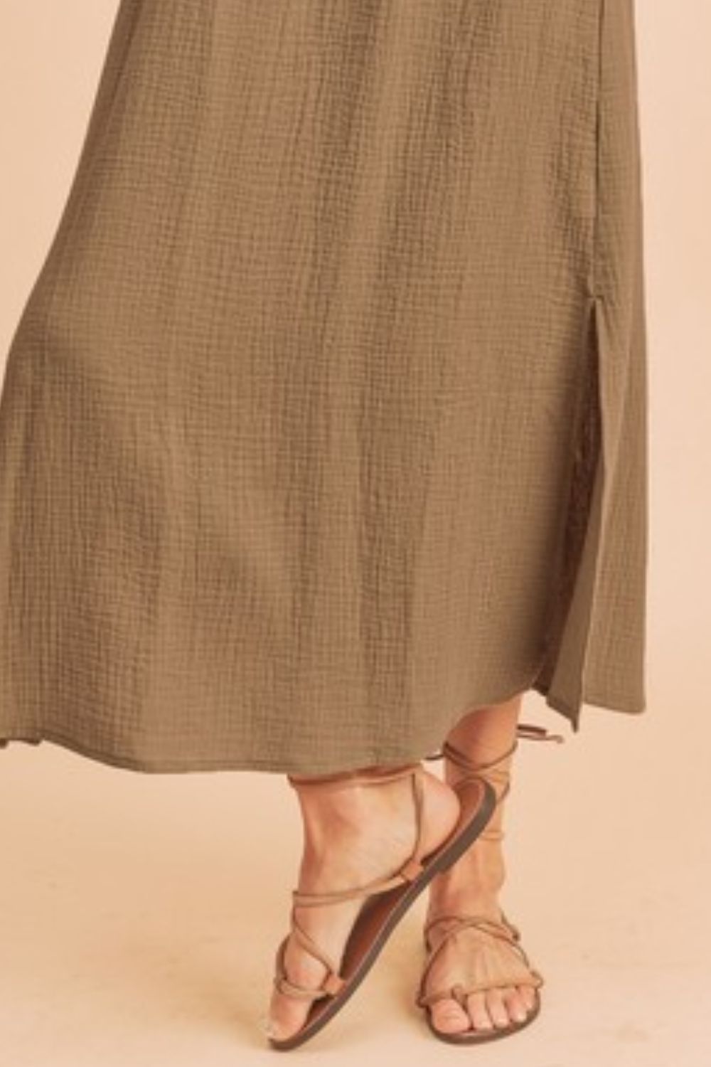 Taupe Aemi Co Side Slit Round Neck Sleeveless Tank Dress 2