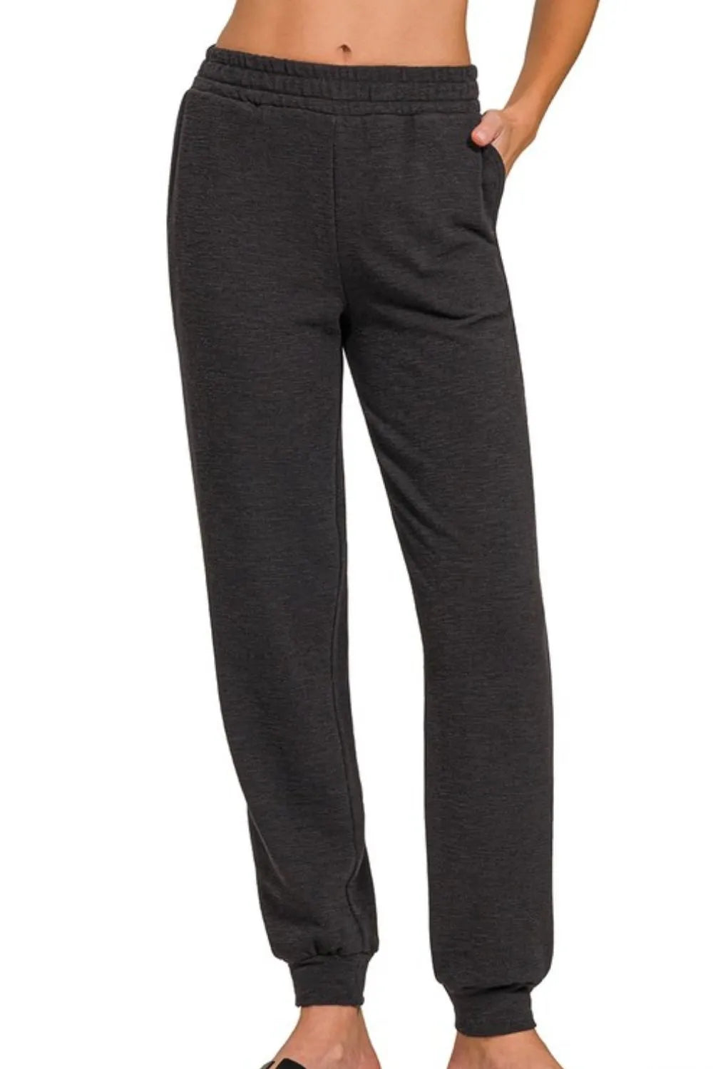 Black Zenana Cotton Slub Jogger Pants 3