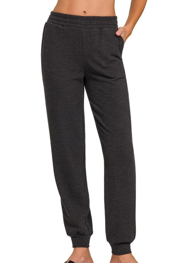 Black Zenana Cotton Slub Jogger Pants 3