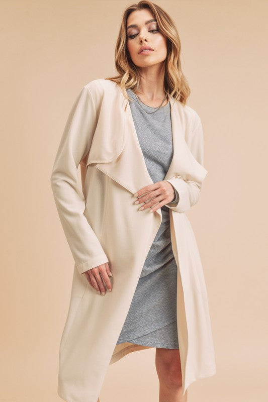 Aemi Co Open Front Long Sleeve Longline Coat