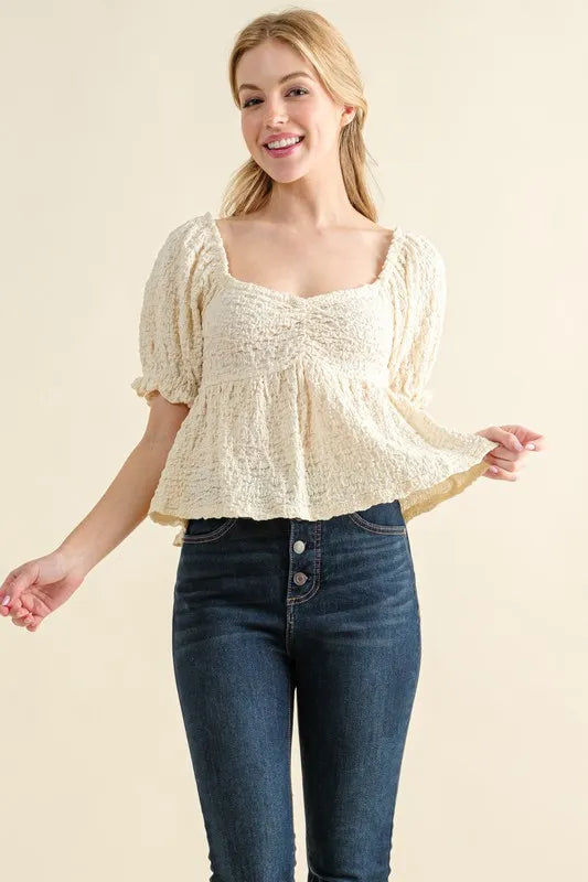 Cream And The Why Lovely Textured And Smocked Top 2