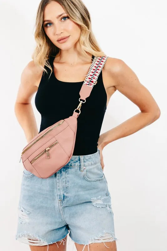Mauve Fame Pu Leather Crossbody Bag With Removable Strap