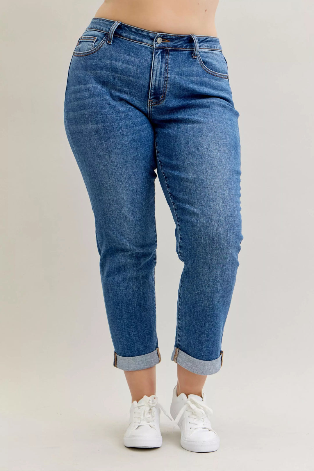 Md Judy Blue Full Size Mid Rise Bf Classic Cuffed Jeans Plus Size