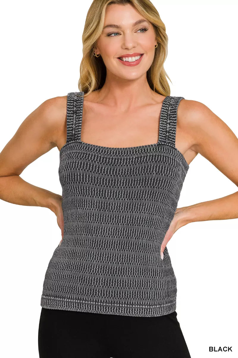 Black Zenana Seamless Winkle Stone Washed Tank Top