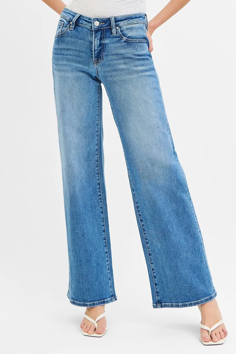 Medium Risen Full Size Low Rise Wide Leg Jeans Plus Size