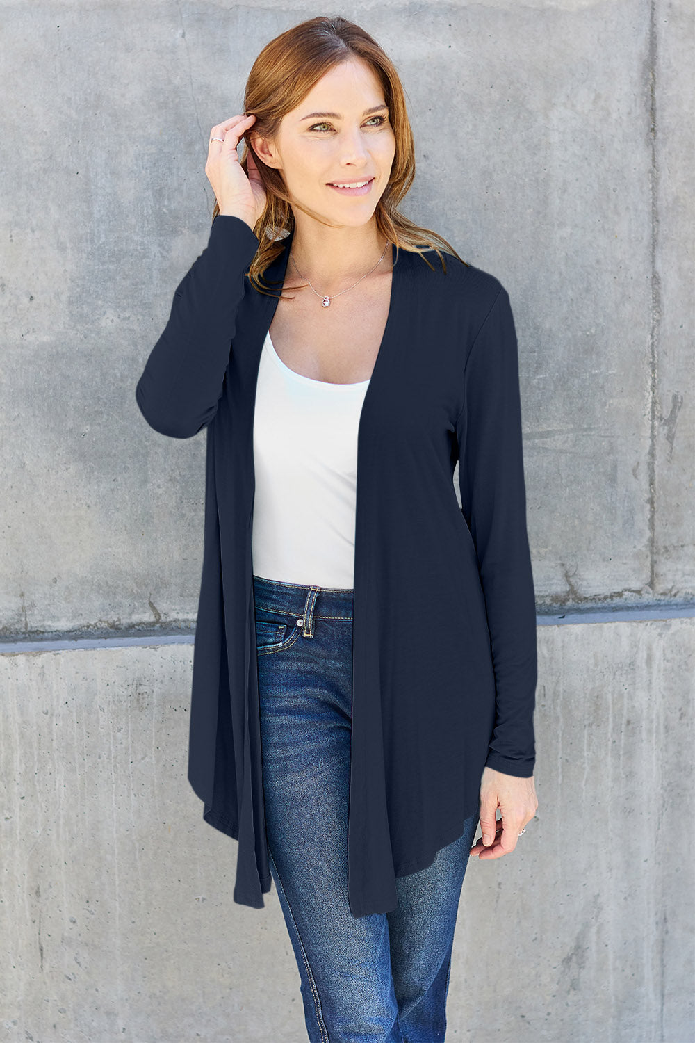 Black Basic Bae Full Size Open Front Long Sleeve Cardigan
