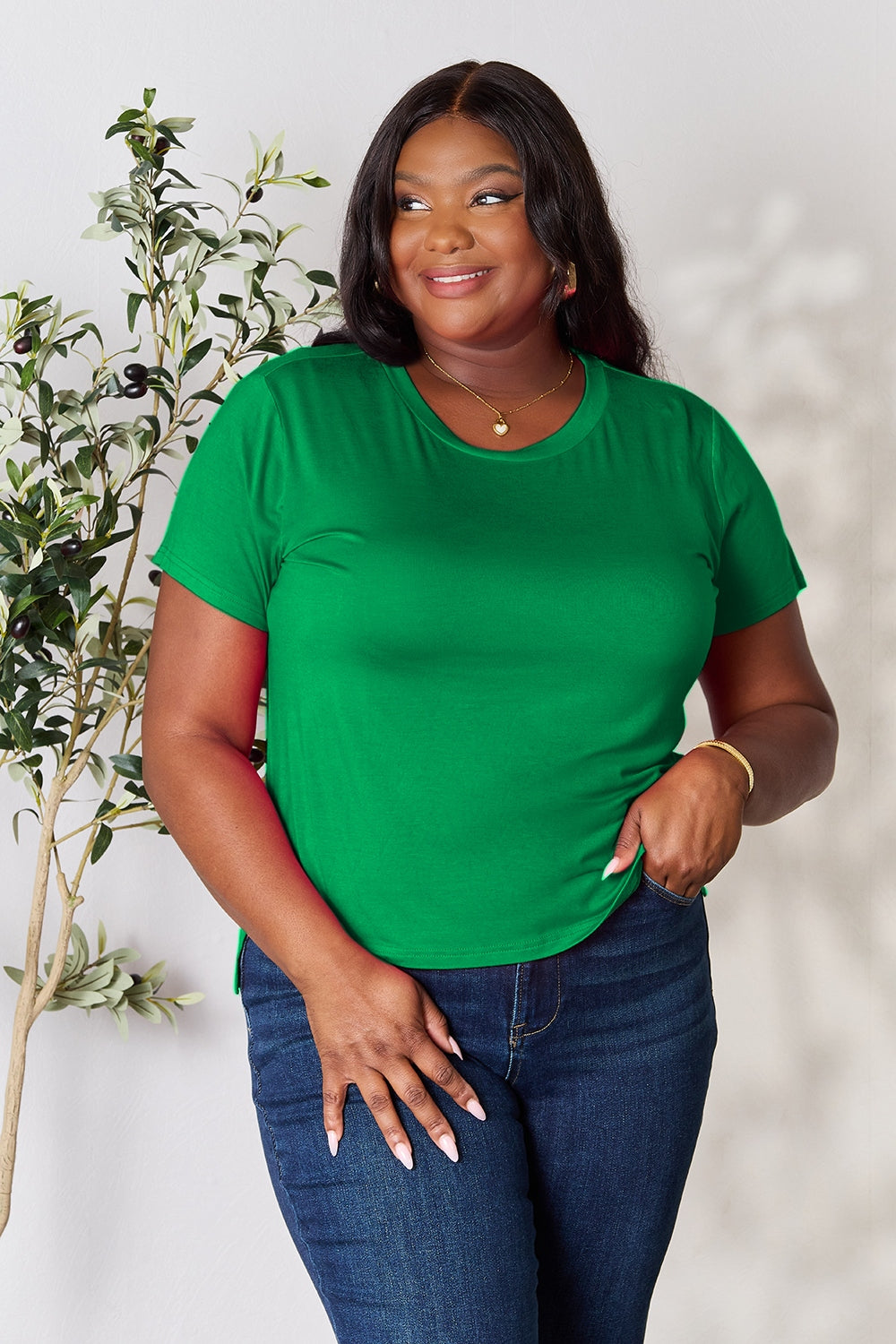 Dusty Blue Basic Bae Full Size Round Neck Short Sleeve T Shirt 2