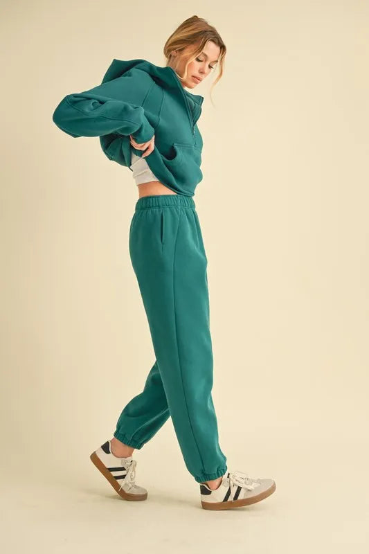 Teal Aemi Co Drawstring Elastic Waist Joggers 1