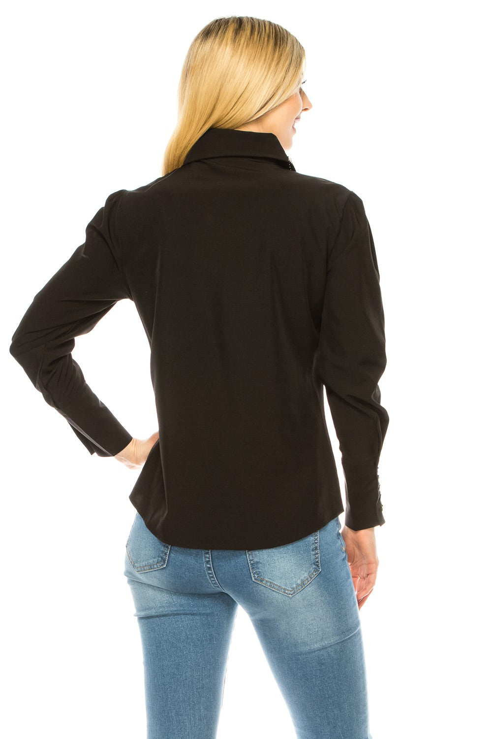 Red Women Button Down Long Sleeve Blouse
