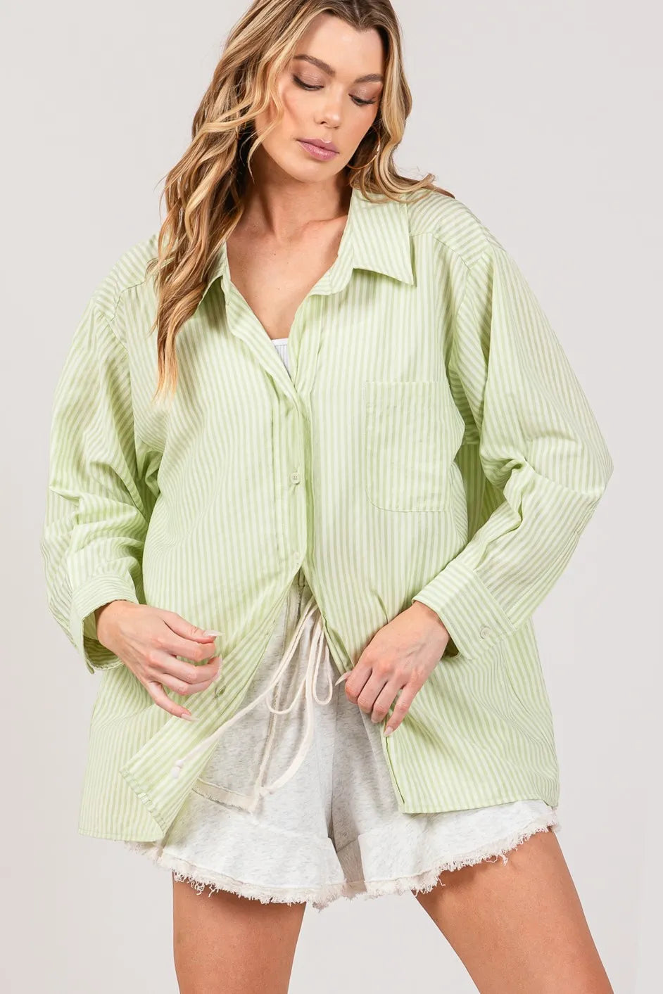 Sage Sage Fig Striped Button Up Long Sleeve Shirt 1
