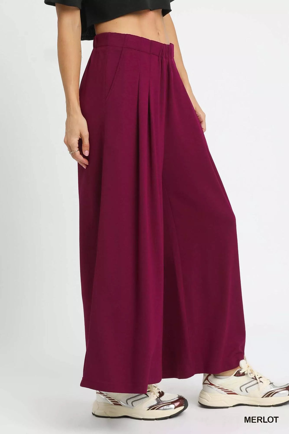 Merlot Umgee Wide Leg Pants With Pockets