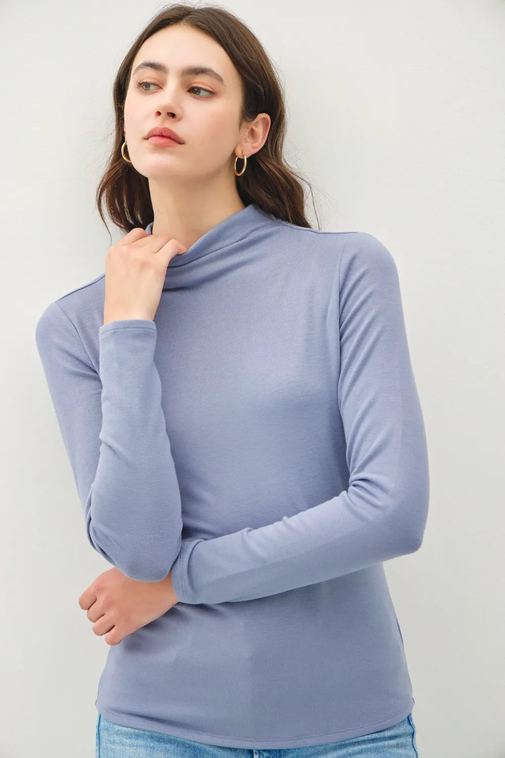 Vintage Blue Be Cool Mock Neck Long Sleeve T Shirt 2