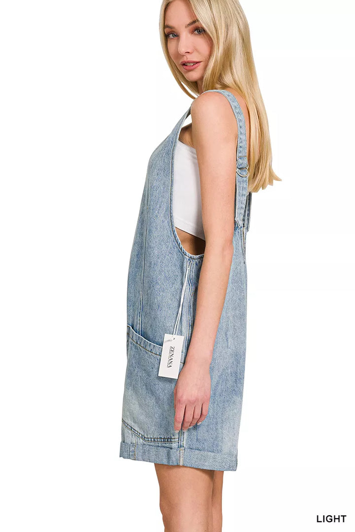 Light Zenana Denim Short Overalls With Pockets