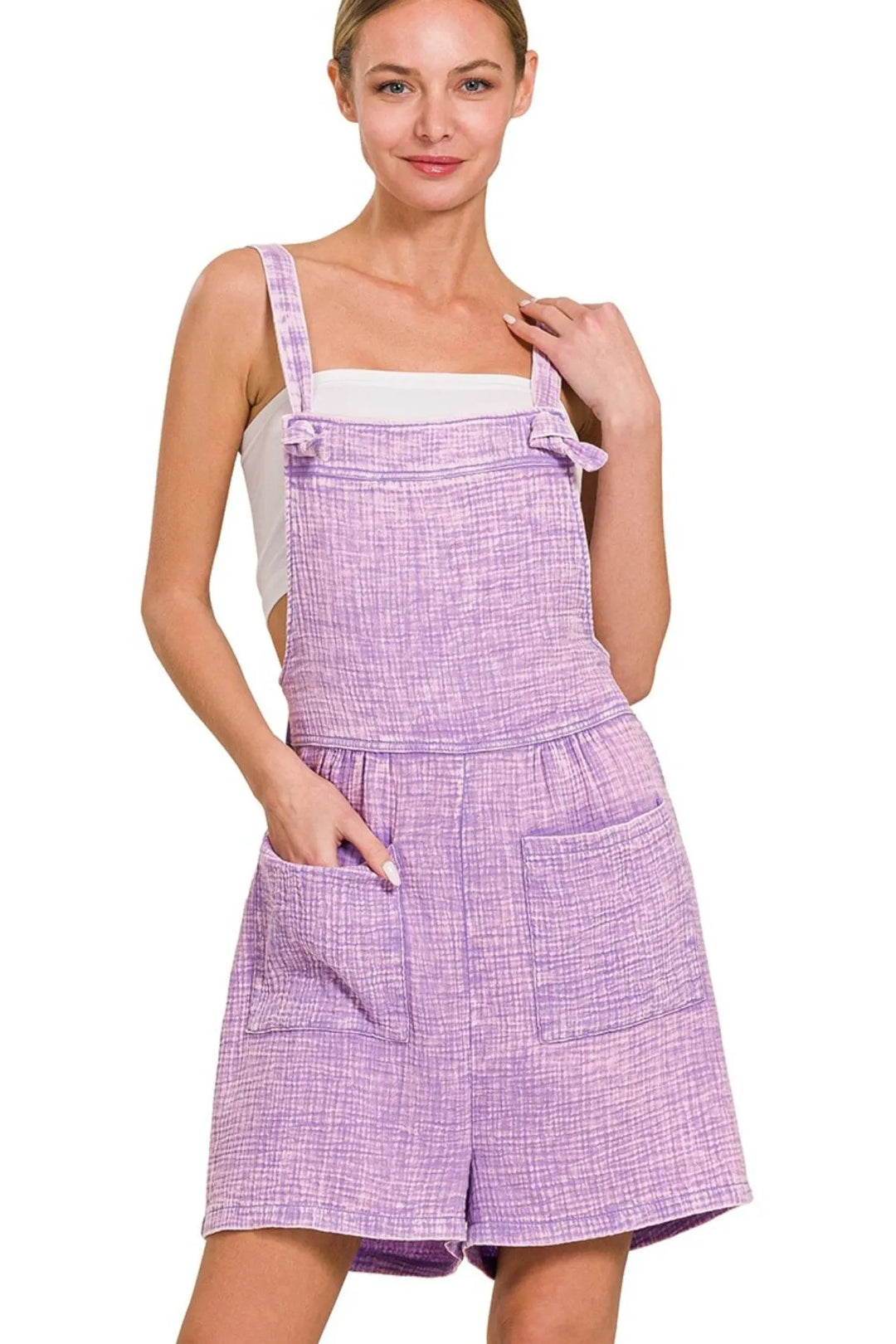 Lavender Zenana Woven Double Gauze Acid Washed Romper 6