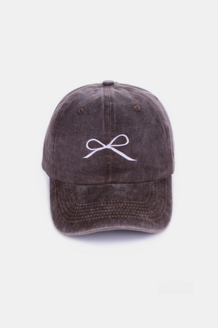 Red Zenana Bow Embroidered Washed Cotton Caps