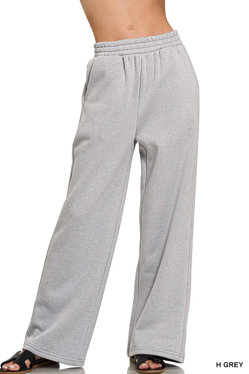 H Grey Zenana Fleece Drawstring Pants With Pocket