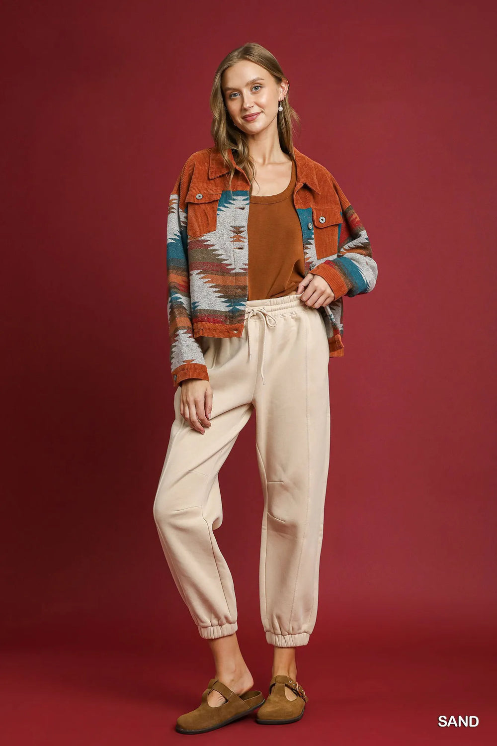 Sand Umgee Fleece Jogger Pants With Drawstring 2