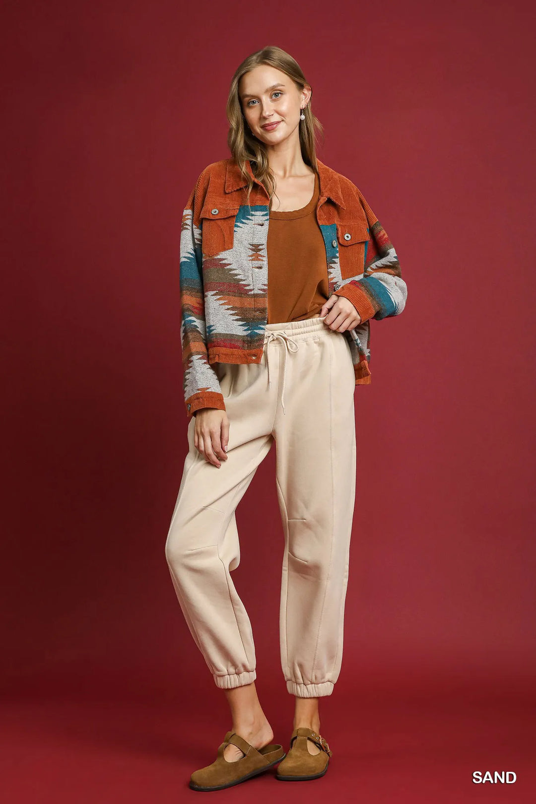 Sand Umgee Fleece Jogger Pants With Drawstring 2