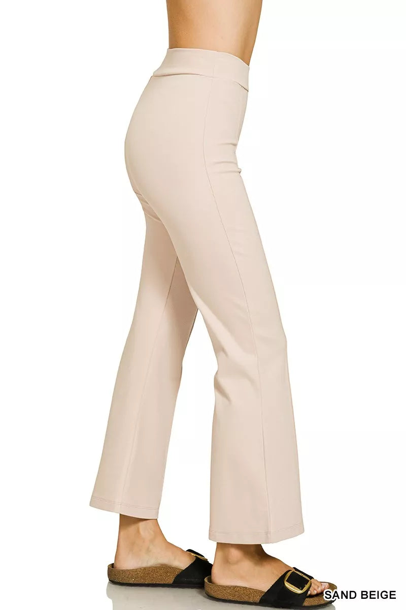 Sand Beige Zenana Heavy Ponte Elastic Waistband Pintuck Pants