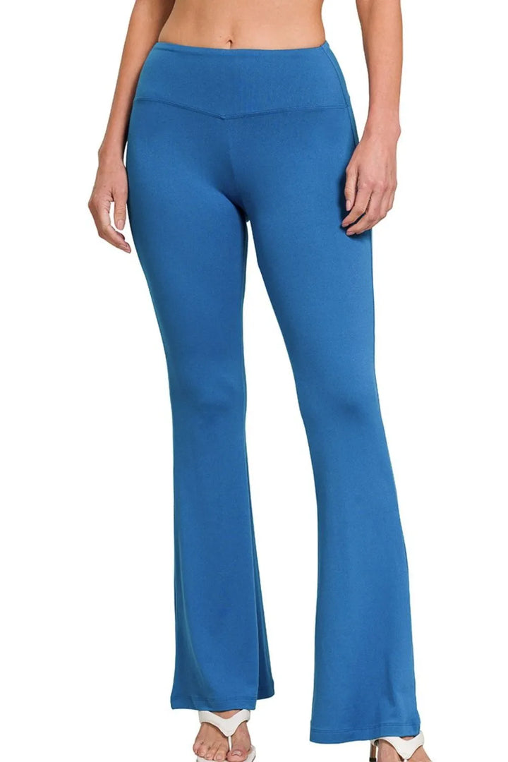 Classic Blue Zenana Buttery Soft Flare Leg High Waist Yoga Pants