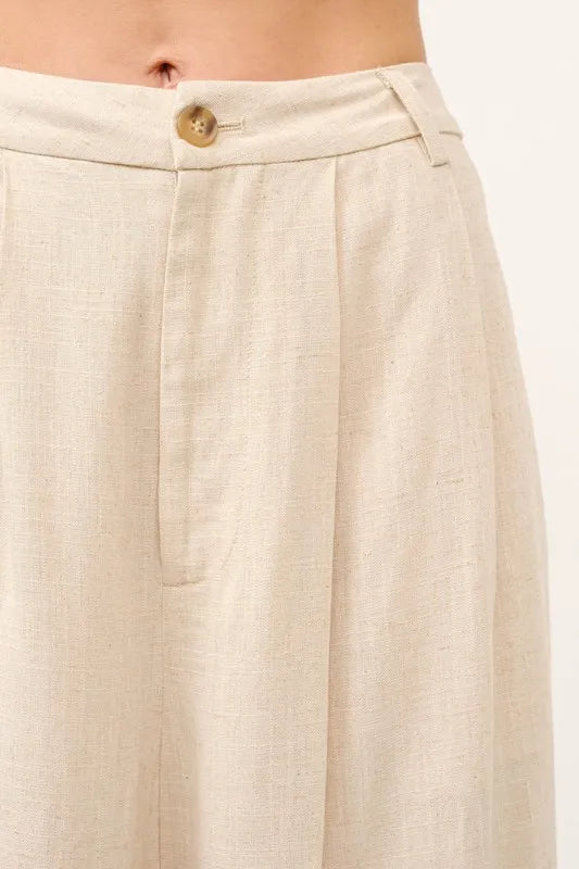 And The Why High Rise Wide Leg Linen Blended Pants