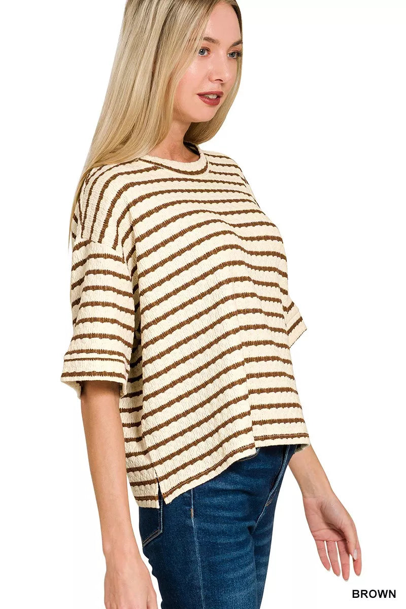 Zenana Striped Short Sleeve Tee Shorts Set