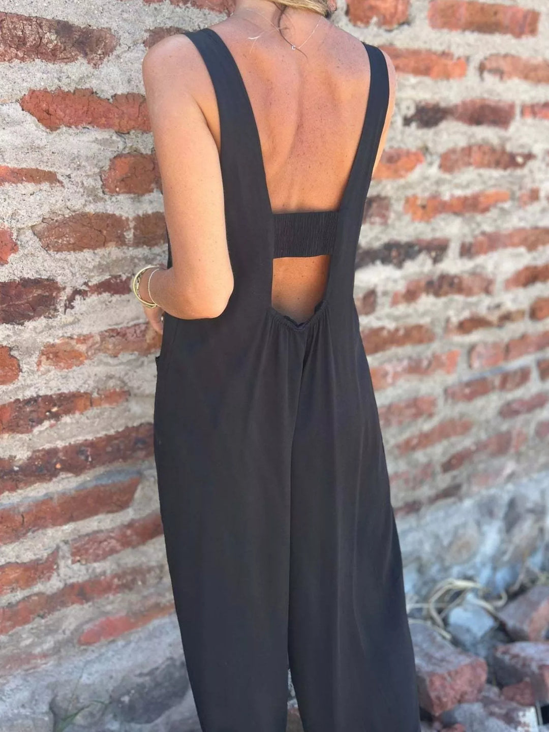 Black Full Size Button Front Wide Leg Jumpsuit Plus Size