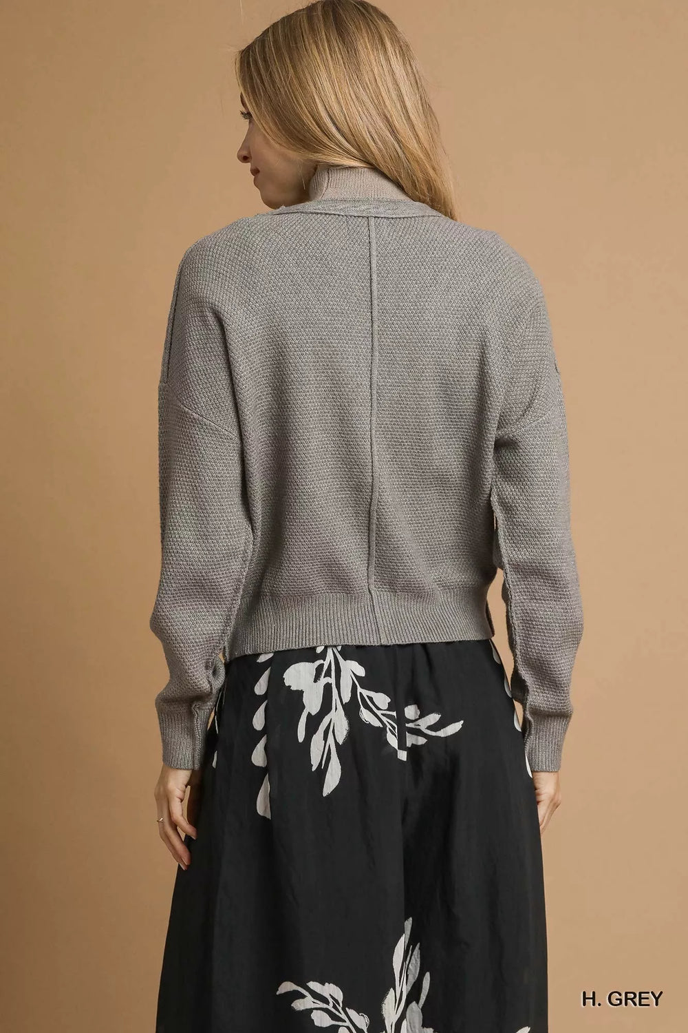 H. Grey Umgee Chunky Cable Knit V Neck Button Up Cardigan 4