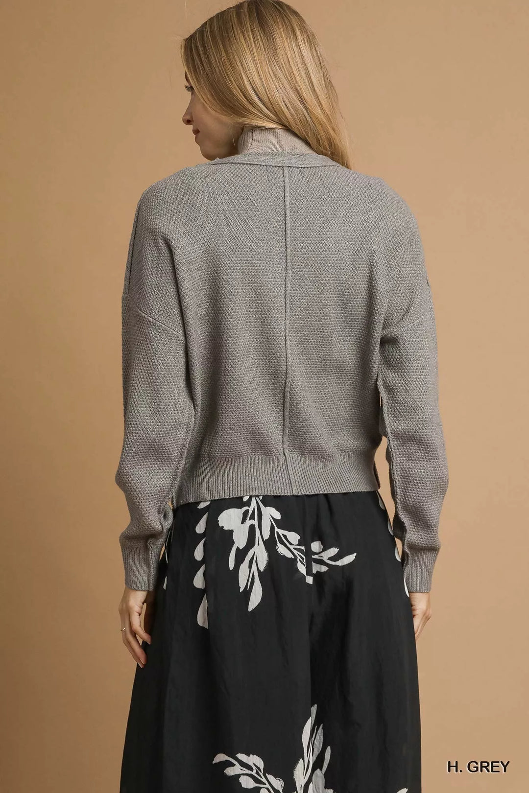 H. Grey Umgee Chunky Cable Knit V Neck Button Up Cardigan 4