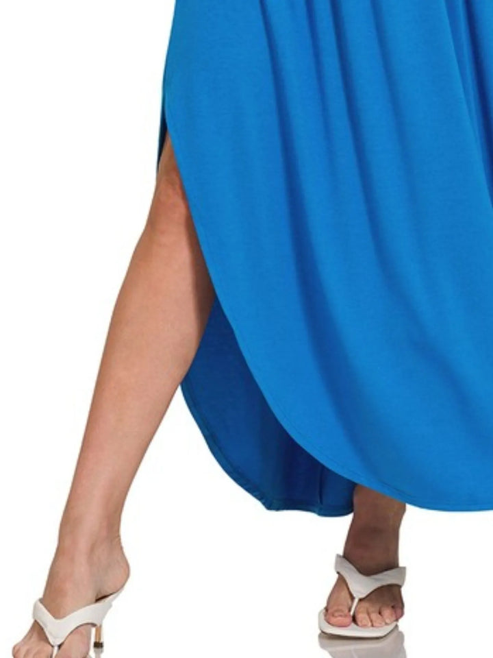 Ocean Blue Zenana Smocked Waist Side Slit Maxi Skirt With Pockets