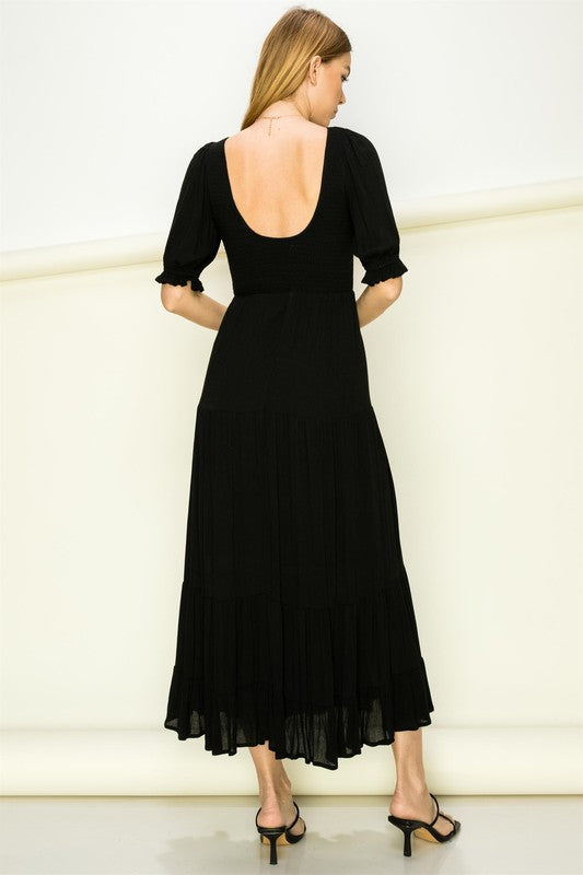 Black Catch Me A Dream Smocked Maxi Dress