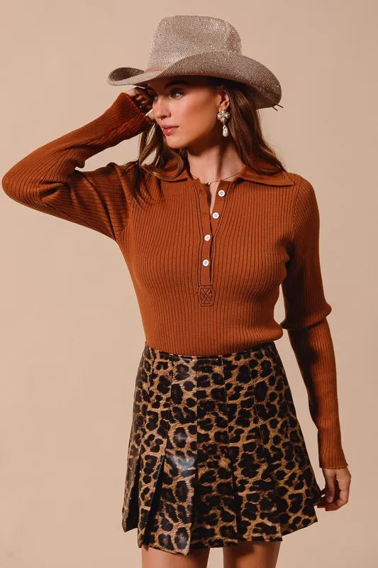 Rust So Me Stretchy Everyday Rib Knit Top
