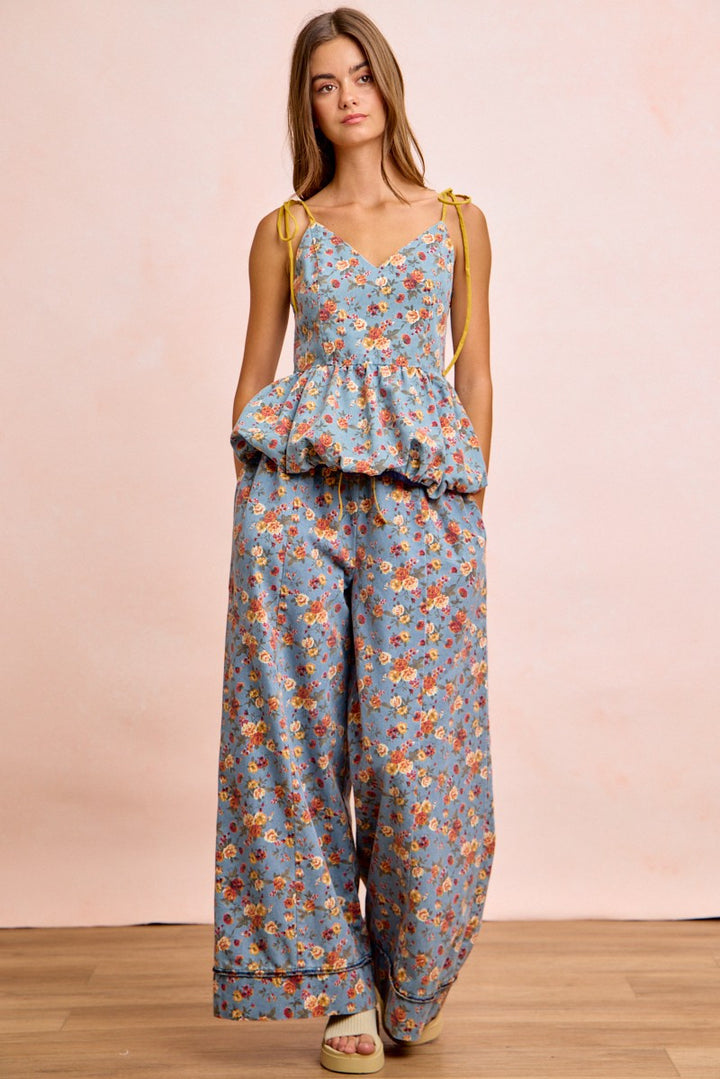 Bibi Floral Printed Drawstring Wide Pants