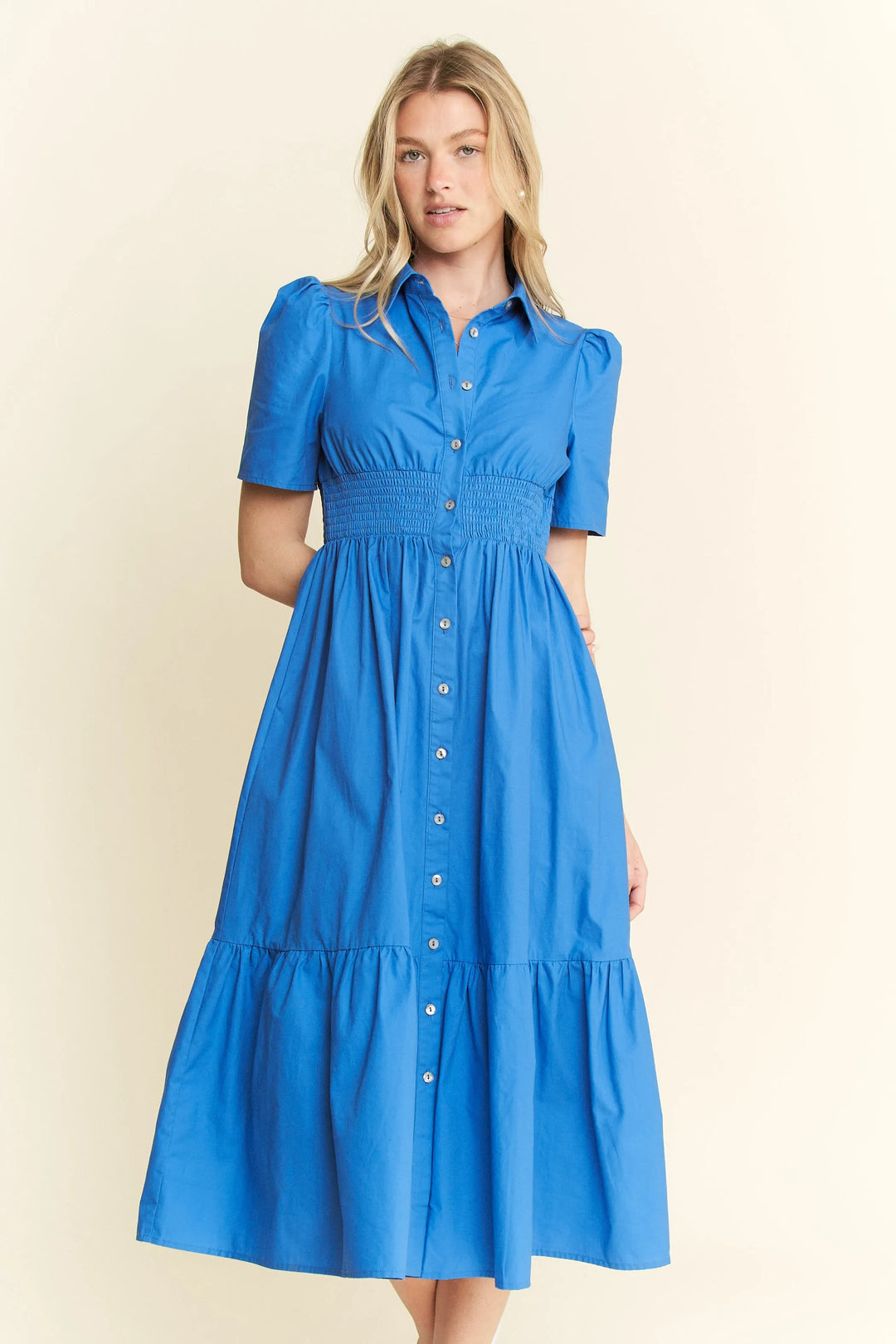 Blue Jade By Jane Short Sleeve Button Down Midi Dress