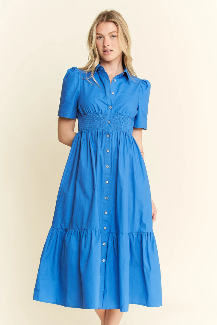 Blue Jade By Jane Short Sleeve Button Down Midi Dress